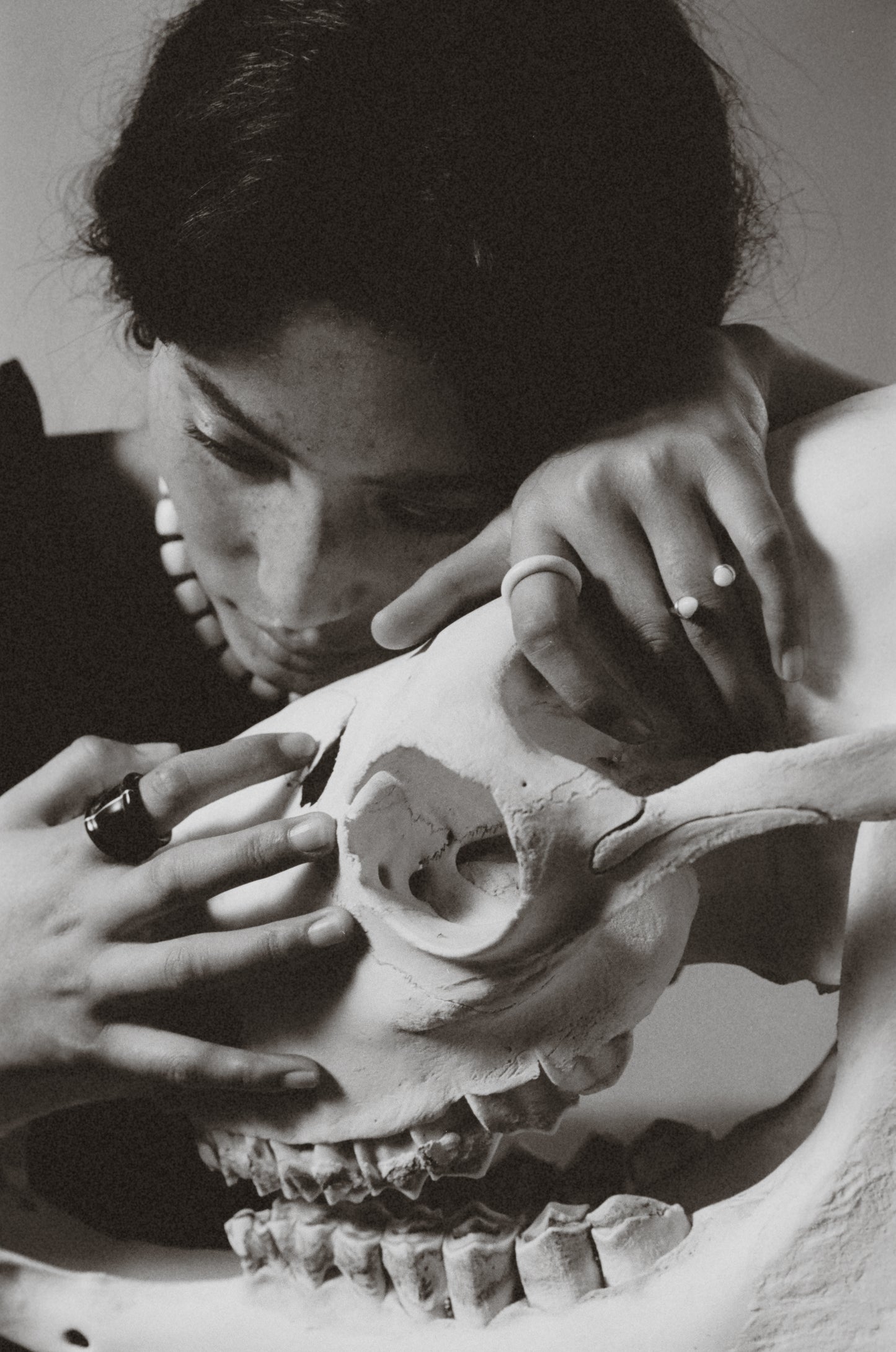 Muted Ridge Ring by RIVERLAKE featuring black buffalo horn with elegant silver inlay detail.