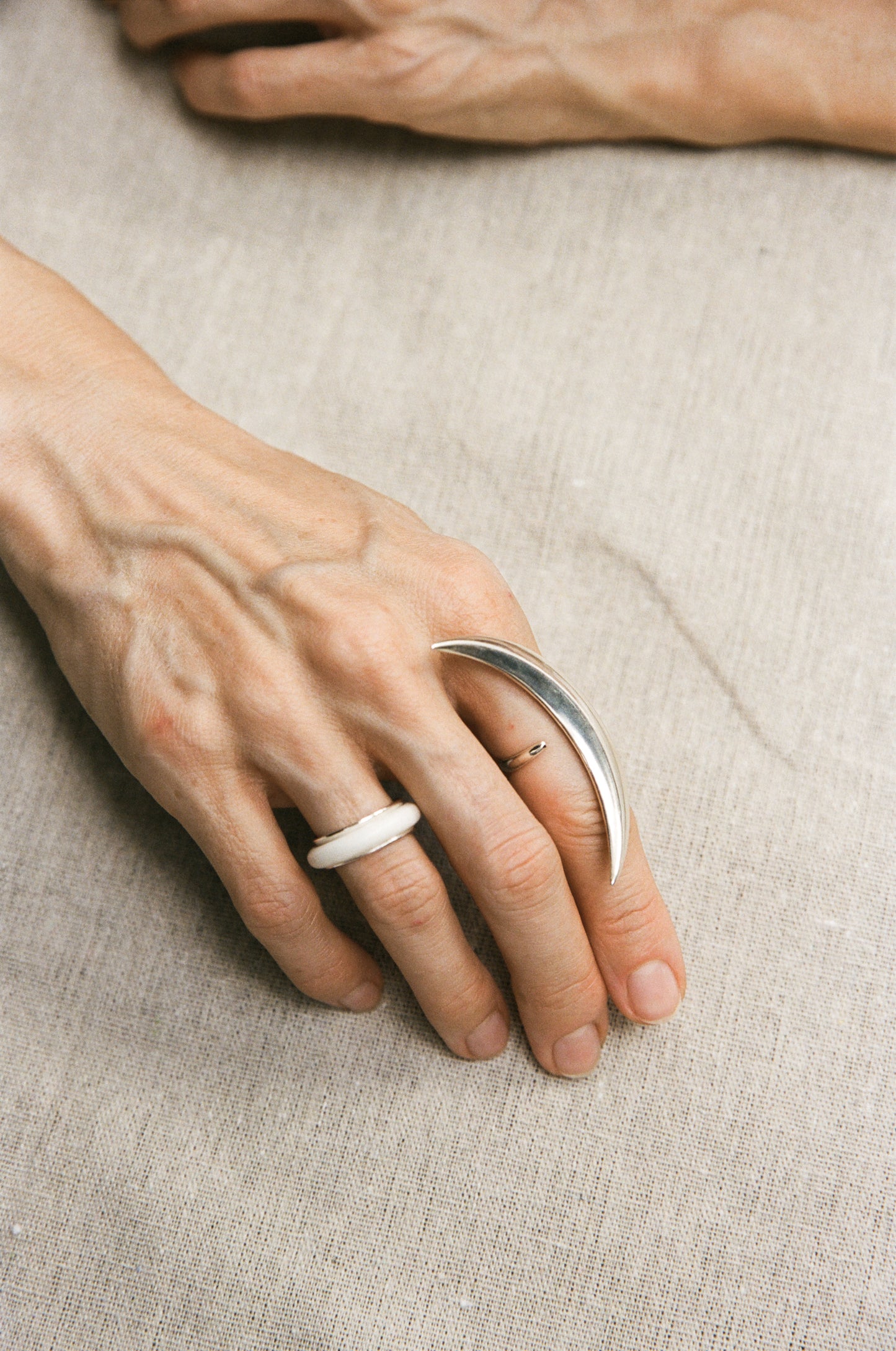 Black buffalo horn Karma ring by RIVERLAKE, showcasing a smooth, polished finish in an elegant design.