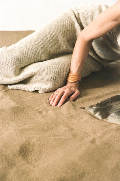 RIVERLAKE Drape Cuff in Boxwood showcasing a stylish green fabric with elegant draping and cuff design.
