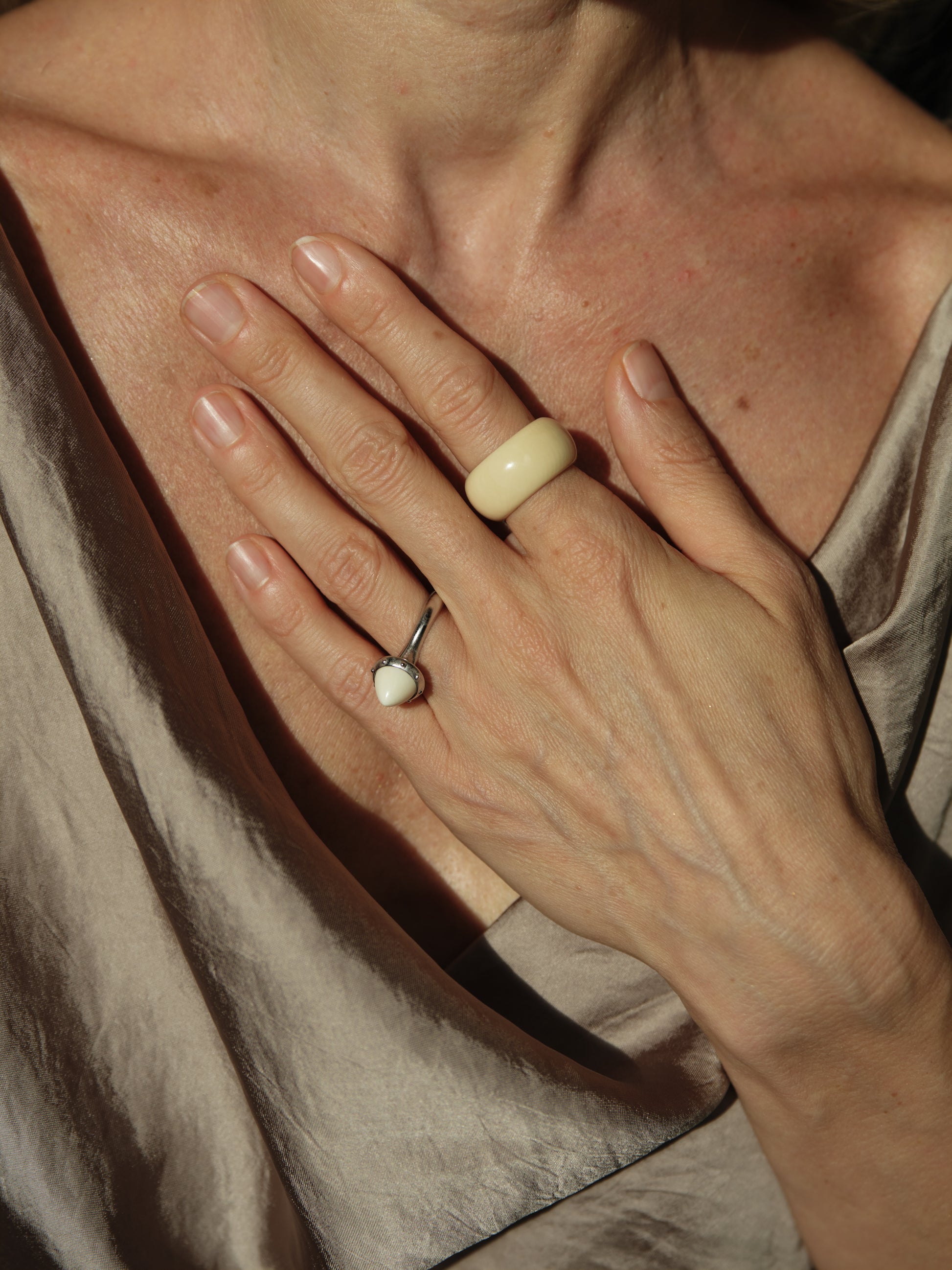 Hillock Enclave Ring by RIVERLAKE featuring intricate design in natural sheep horn material.