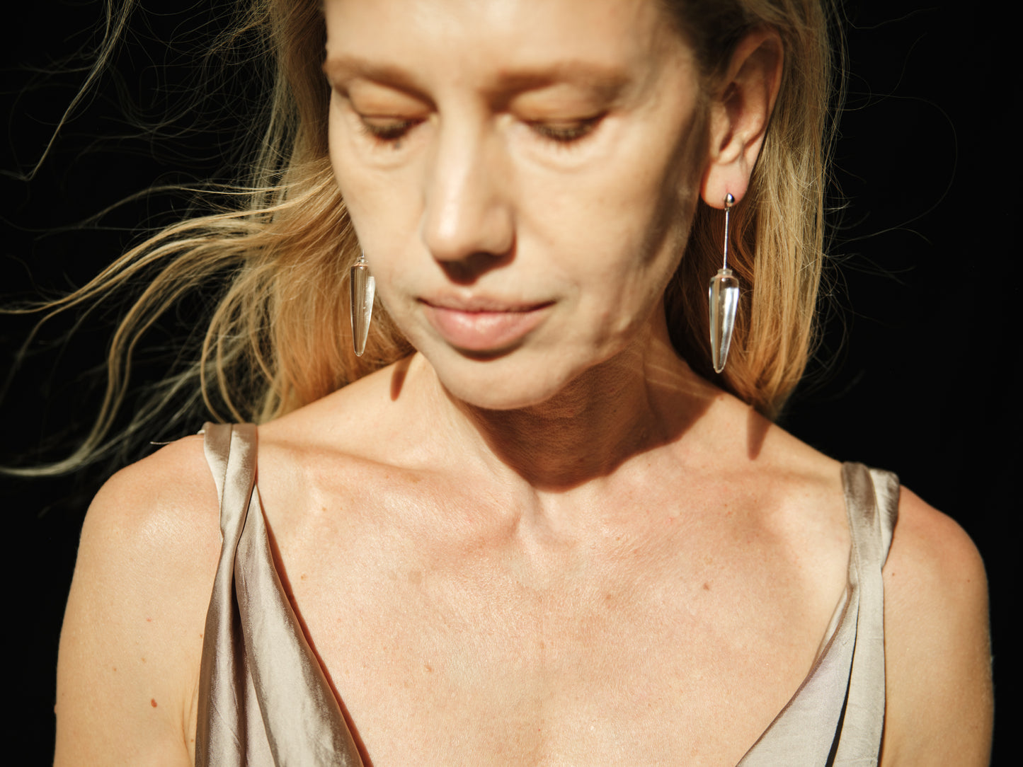 Phial of Light Earrings by RIVERLAKE featuring delicate quartz stones and a unique, elegant design.