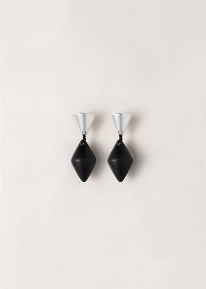 RIVERLAKE black buffalo horn cone drop earrings with a sleek, modern design, showcasing a unique texture and shape.