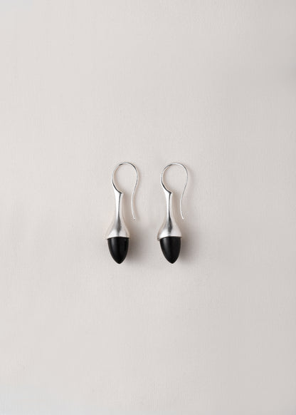 Black buffalo horn Dewdrop earrings by RIVERLAKE, showcasing a unique, elegant design with a glossy finish.