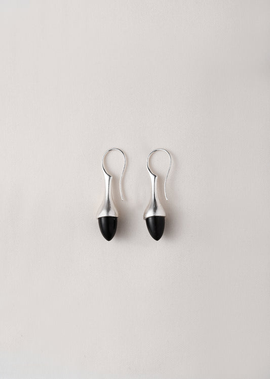 Black buffalo horn Dewdrop earrings by RIVERLAKE, showcasing a unique, elegant design with a glossy finish.