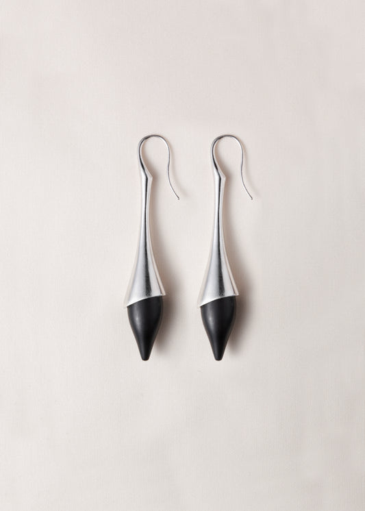 Black buffalo horn Dusk Drop earrings by RIVERLAKE, featuring an elegant drop design and smooth finish.