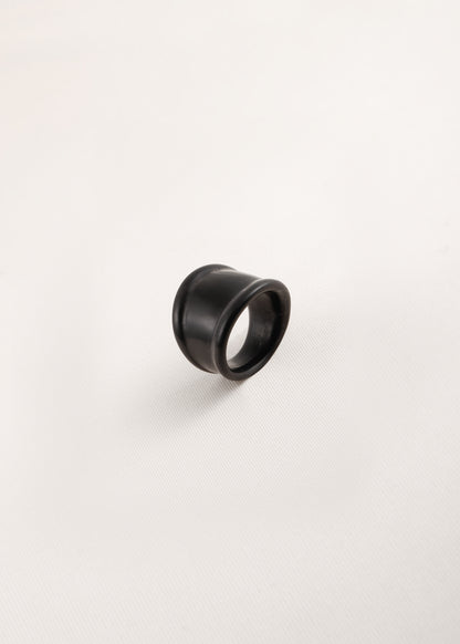 Muted Ridge Ring by RIVERLAKE in black buffalo horn with a textured finish, showcasing its unique design and craftsmanship.