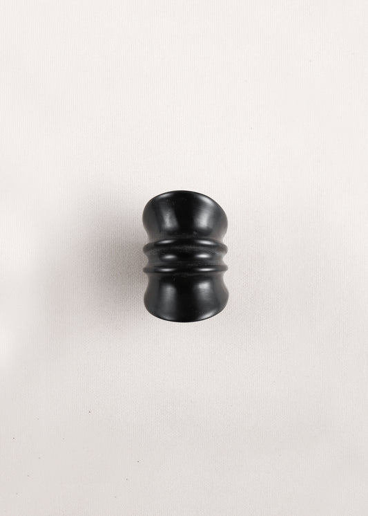 Black buffalo horn Hornridge ring by RIVERLAKE, featuring a smooth, polished finish and unique organic shape.