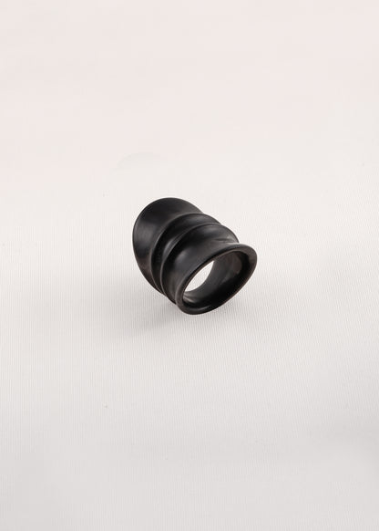 Black Buffalo Horn Hornridge Ring by RIVERLAKE, featuring a smooth, polished finish and unique shape.