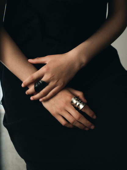 Black Buffalo Horn Hornridge Ring by RIVERLAKE, featuring a sleek, modern design with a polished finish.