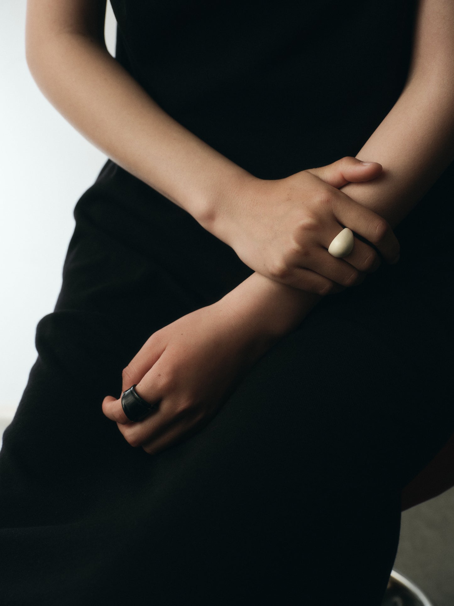 Muted Ridge Ring by RIVERLAKE featuring a sleek design in black buffalo horn with a subtle texture.