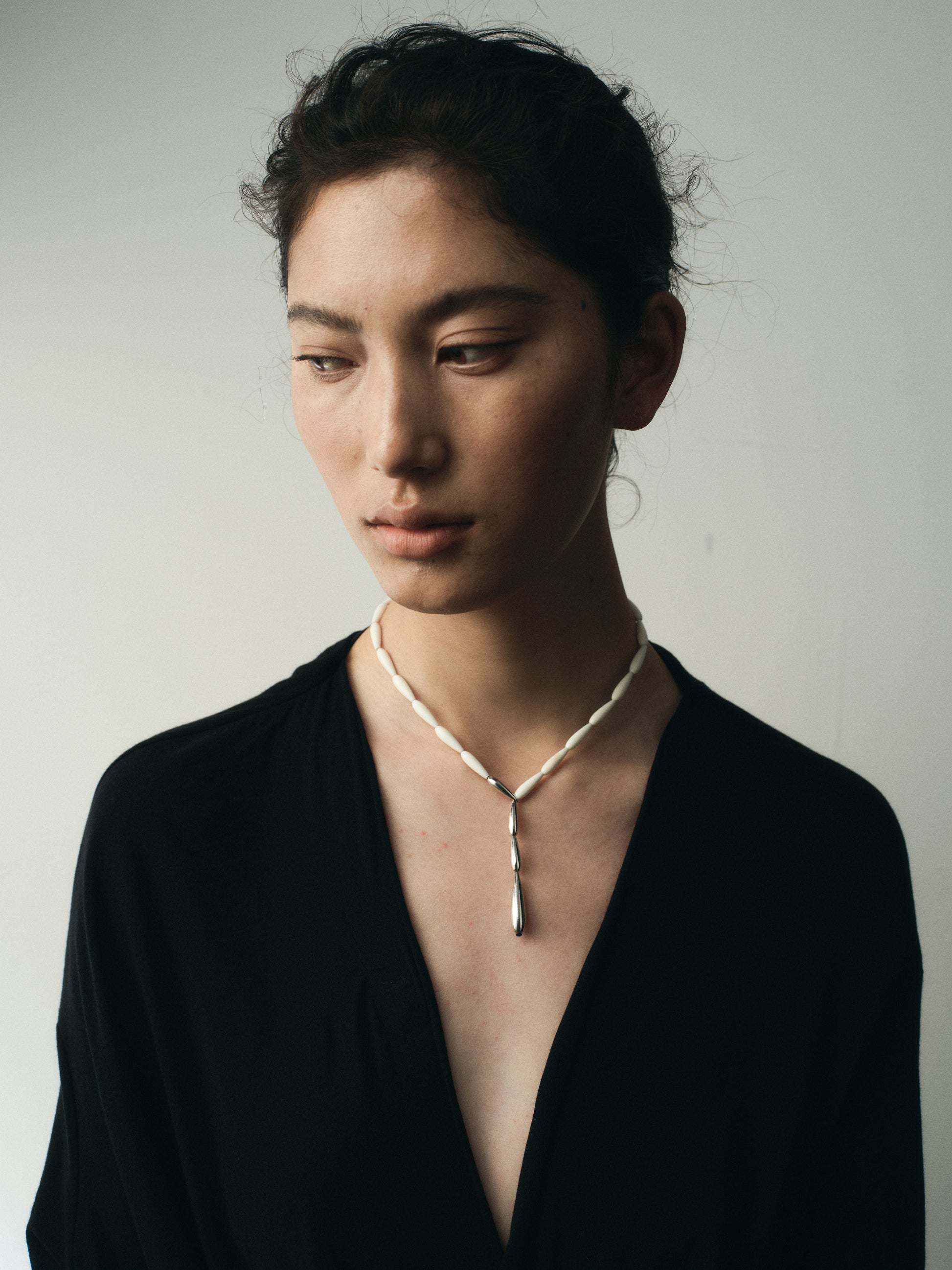Black buffalo horn spring necklace by RIVERLAKE, featuring a unique, elegant design for a stylish look.
