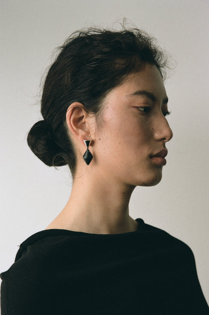 Black buffalo horn cone drop earrings by RIVERLAKE, showcasing a sleek and modern design with a polished finish.