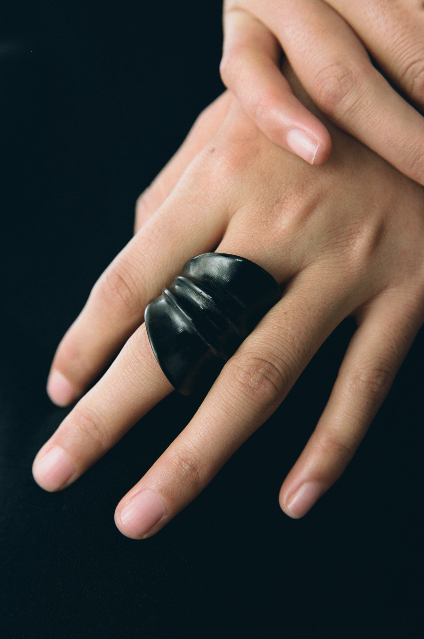 Black Buffalo Horn Hornridge Ring by RIVERLAKE, featuring a smooth, polished surface and elegant design.