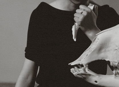 Black buffalo horn teeth ring by RIVERLAKE, showcasing a unique design with smooth, polished finish.