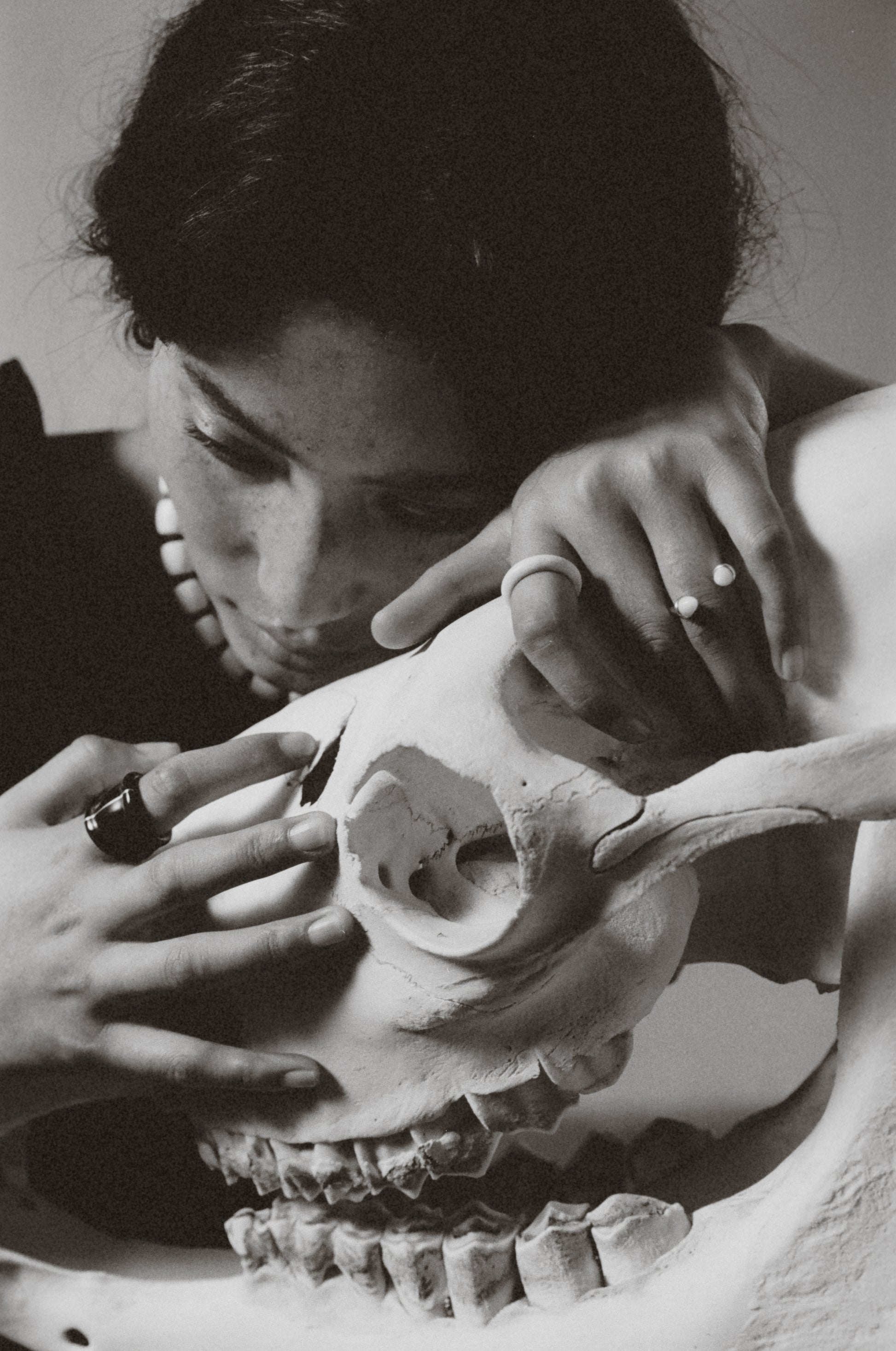 Muted Ridge Ring by RIVERLAKE featuring black buffalo horn with elegant silver inlay detail.