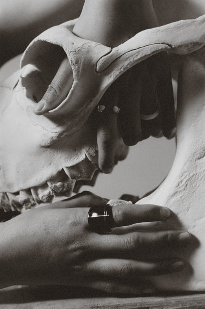 Muted Ridge Ring in black buffalo horn featuring elegant silver inlay by RIVERLAKE.