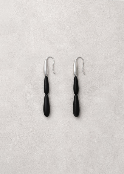 Black buffalo horn short spring earrings by RIVERLAKE, showcasing a sleek and modern design.