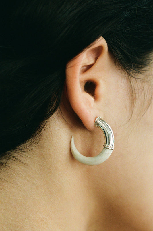 RIVERLAKE Arc Earrings in Antler featuring a curved design and earthy tones, perfect for adding elegance to any outfit.
